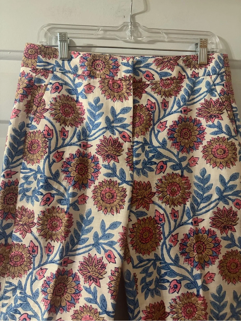 J. Crew Hayden Kick Flare Pants White  With Pink, Gold, Blue Floral Size 6